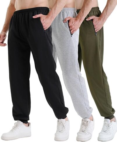 3 Pack Sweatpants for Men Athletic Gym Workout Mens Joggers with Zipper Pockets Active Running Pants in Saudi Arabia