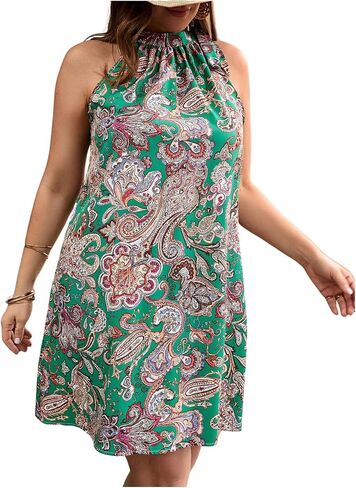 Women's Plus Size Boho Paisley Print Dress Sleeveless Tie Back Halter Summer Dresses Tropical Dress in Saudi Arabia