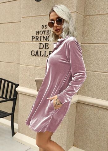 Ivay Women's Spring Button Down Tshirt Dresses Velvet Tunic Dress with Pockets in Kuwait