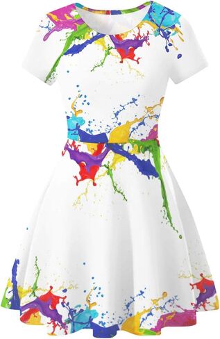 Women's 3D Print Short Sleeve Casual Flared Swing Midi Dress in Saudi Arabia