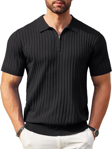 COOFANDY Men's Zipper Polo Shirts Short Sleeve Ribbed Knit Polo T Shirts Fashion Casual Golf Shirts in Saudi Arabia