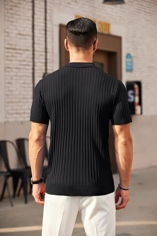 COOFANDY Men's Zipper Polo Shirts Short Sleeve Ribbed Knit Polo T Shirts Fashion Casual Golf Shirts in Saudi Arabia