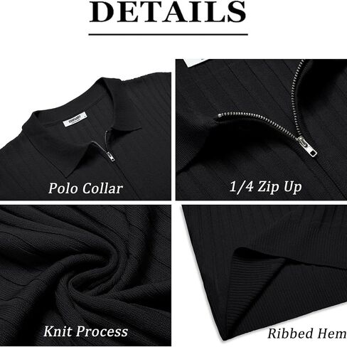 COOFANDY Men's Zipper Polo Shirts Short Sleeve Ribbed Knit Polo T Shirts Fashion Casual Golf Shirts in Saudi Arabia
