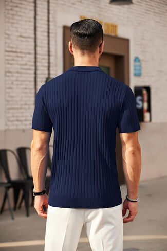 COOFANDY Men's Zipper Polo Shirts Short Sleeve Ribbed Knit Polo T Shirts Fashion Casual Golf Shirts in Saudi Arabia