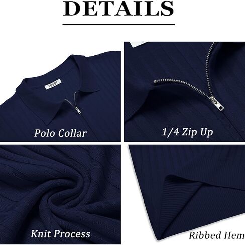 COOFANDY Men's Zipper Polo Shirts Short Sleeve Ribbed Knit Polo T Shirts Fashion Casual Golf Shirts in Saudi Arabia