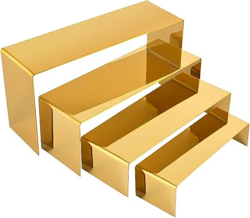 4 Pcs Gold Stainless Steel Display Risers, Display Stand for Display Cupcake Dessert Perfume Purse Handbag Shoe Jewelry and Funko Pop in Saudi Arabia