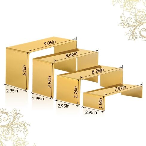 4 Pcs Gold Stainless Steel Display Risers, Display Stand for Display Cupcake Dessert Perfume Purse Handbag Shoe Jewelry and Funko Pop in Saudi Arabia