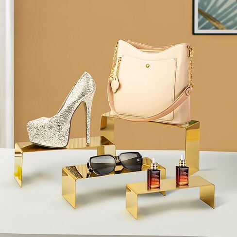 4 Pcs Gold Stainless Steel Display Risers, Display Stand for Display Cupcake Dessert Perfume Purse Handbag Shoe Jewelry and Funko Pop in Saudi Arabia