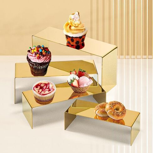 4 Pcs Gold Stainless Steel Display Risers, Display Stand for Display Cupcake Dessert Perfume Purse Handbag Shoe Jewelry and Funko Pop in Saudi Arabia