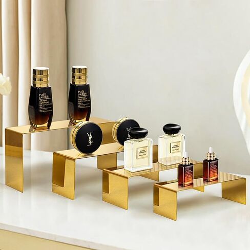 4 Pcs Gold Stainless Steel Display Risers, Display Stand for Display Cupcake Dessert Perfume Purse Handbag Shoe Jewelry and Funko Pop in Saudi Arabia