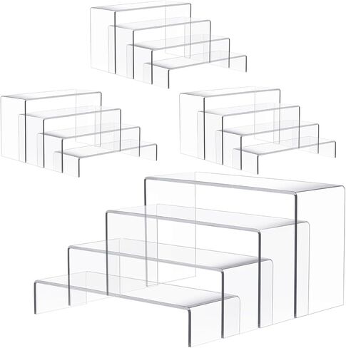 2 Set Large Acrylic Risers, 8 Pcs Rectangular Clear Acrylic Display Stand, Display Risers Shelf for Retail Desktop Shoe Showcase Jewelry Funko Pop Figures in Saudi Arabia