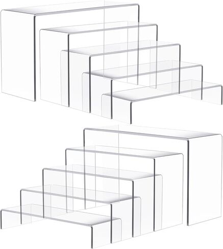 2 Set Large Acrylic Risers, 8 Pcs Rectangular Clear Acrylic Display Stand, Display Risers Shelf for Retail Desktop Shoe Showcase Jewelry Funko Pop Figures in Saudi Arabia