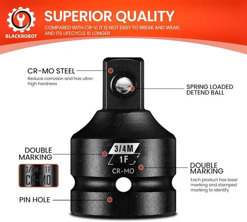1/2"F To 3/4"M Impact Socket Adapter, Cr-Mo Steel Exceeds ANSI Standards, Square Drive Reducer for Impact Driver Wrench in Kuwait