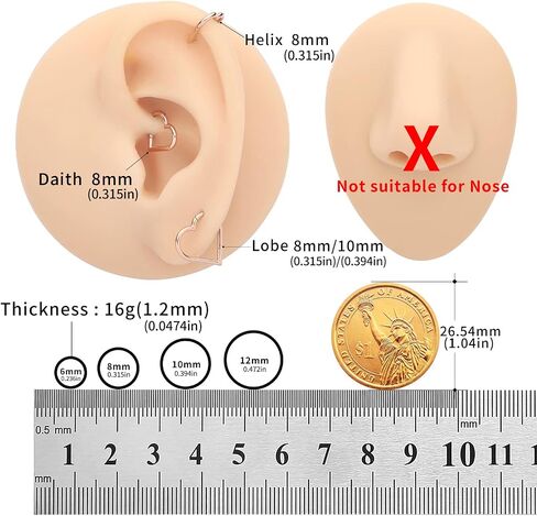 VOJO 16G G23 Titanium Daith Piercing Jewelry Heart Clicker Cartilage Tragus Earring for Women in Kuwait