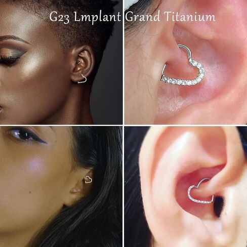 VOJO 16G G23 Titanium Daith Piercing Jewelry Heart Clicker Cartilage Tragus Earring for Women in Kuwait