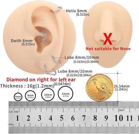 VOJO 16G G23 Titanium Daith Piercing Jewelry Heart Clicker Cartilage Tragus Earring for Women in Kuwait