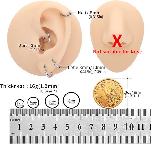 VOJO 16G G23 Titanium Daith Piercing Jewelry Heart Clicker Cartilage Tragus Earring for Women in Kuwait