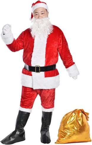 UDYR Christmas Santa Claus Suit, Adult Men's Santa Costume Beard, Xmas Classic Flannel Cosplay Clothes in Saudi Arabia