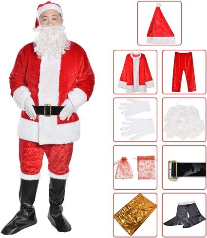 UDYR Christmas Santa Claus Suit, Adult Men's Santa Costume Beard, Xmas Classic Flannel Cosplay Clothes in Saudi Arabia
