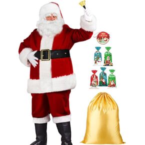 62 قطعة زي سانتا كلوز للرجال البالغين زي سانتا التنكري زي عيد الميلاد المخملي الفاخر مع قبعة سانتا وقفازات جرس اللحية OU095-4XL in Kuwait
