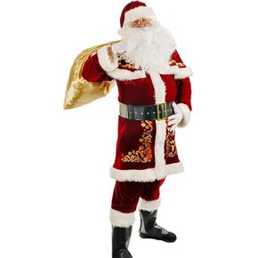 Christmas Santa Clause Costume For Men 12pcs Set Deluxe Velvet Adult Santa Suit