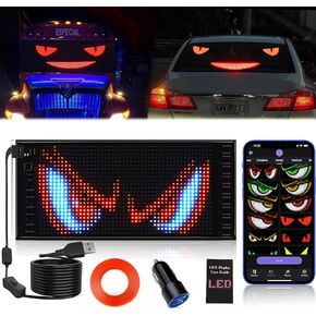 RAYHOME Double Row Devil Eyes Light for Car LED Light Sign for Car, 10.6''x4.7'' Scrolling Flexible 5V/2A Bluetooth APP Control LED Car Sign Custom Text Message Pattern Programmable LED Display
