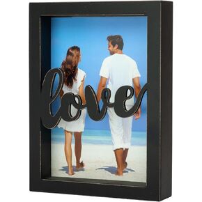 EXCELLO GLOBAL PRODUCTS 5x7 Love Shadow Box Frame: Ready to Hang or use Tabletop. Rustic, Barnwood, Farmhouse, Beach House Wood Picture Frame (Black)