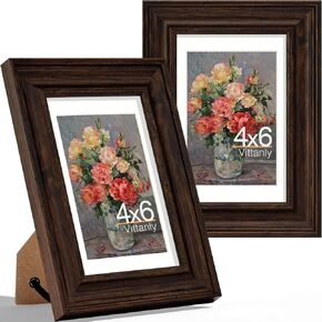 Vittanly 8x10 Picture Frames Set of 2, Display 5x7 Pictures with Mat or 8x10 without Mat, Rustic Collage Photo Frames for Wall or Tabletop, Gold