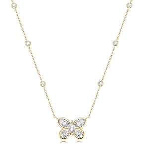 Sterling Silver Butterfly Necklace for Women, Marquise Cut 5A Cubic Zirconia Pendant 18K Yellow Gold Plated Chocker, Perfect Jewelry Gifts for Birthday Christmas