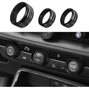3PCS Air Conditioner Switch Button Knob Cover, Aluminum Alloy Trim Cover, Air Conditioner Knob Ring, Trailer Gear Switch Knob Cover Compatible with Dodge Challenger Durango 2015-2022 (Red)