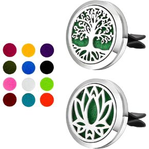 2PCS 30mm Car Diffuser Vent Clips, Tree of Life Aromatherapy Essential Oil Diffuser Locket with 12 Felt Pads, Stainless Steel Car Diffuser Locket Air Freshener (Silver)