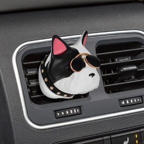 Pwsap French Bulldog with Sunglasses Car Aromatherapy Essential Oil Diffuser, White Black Gypsum Car Air Freshener Vent Clip Locket Car Oil Diffuser Air Vent Decorations for Car, Living Room, Office