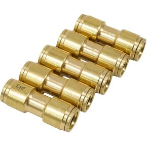 Mytee Products DOT Brass Push to Connect Fitting, Straight Union Tube Connector Air Brake Tube Fitting, 3/8" OD (5 Pack)