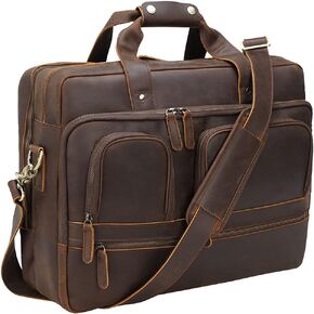 TIDING 18 Inch Full Grain Leather Briefcase for Men Business Travel Messenger Shoulder Bag Fits 17.3" Laptop