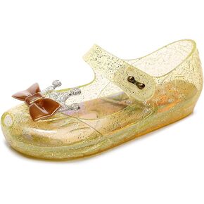 Jelly Shoes for Girls Princess Dress Up Flat Sandals for Toddler Cosplay Clear Glitter Jellies Mary Janes with Bow/Crown