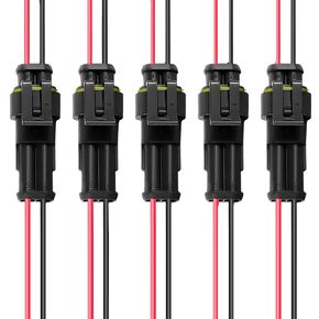 Waterproof Wire Connectors 5Pin 18awg Weatherpack Automotive Electrical Connectors Kit Terminal for Wiring, 5 Sets Quick Connect Disconnect Male Female Electrical Connectors Plug for Car, Boat, Truck