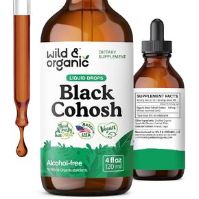 Wild & Organic Black Cohosh Tincture 540 mg - Alcohol-Free Black Cohosh Root Drops for Women - Black Cohosh Herbal Supplements - Pure Black Cohosh Root Liquid Extract - 4 fl oz