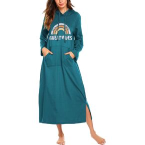 ملابس نوم للنساء من Ekouaer بأكمام طويلة وغطاء للرأس، ملابس نوم بألوان متباينة بطول كامل مع جيب S-4XL