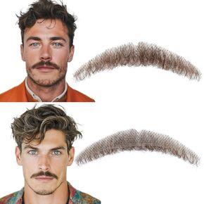 Handmade Fake Mustache and Beard Realistic Human Hair Lace Tied Fake Facial Hair for Funny Cosplay and Costumes Party (Brown)