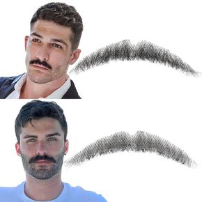 Handmade Fake Mustache and Beard Realistic Human Hair Lace Tied Fake Facial Hair for Funny Cosplay and Costumes Party (Brown)