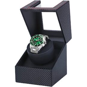 Automatic Single Watch Winder,Watch Winder for Automatic Watches with Quiet Japanese Motor, in Wood Shell and Black Leather