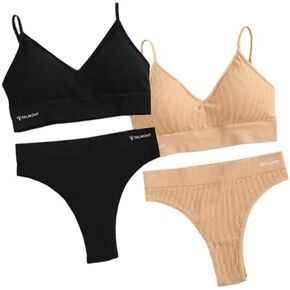 Talmont Bra and Panty Sets For Women, Sexy Seamless Lingerie Underwear for Everyday and Sports, Removable Pads, Ribbed Fabric
