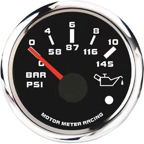 MOTOR METER RACING W Pro Series 52mm 2-1/16" Oil Pressure Gauge 0-145 PSI / 0-10 BAR Black Dial White LED Waterproof for Car Truck Marine Boat Yacht
