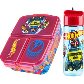 Hot Wheels Lunch Box with Compartments & Water Bottle for Kids - Children Gifts