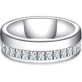 AnuClub Moissanite Wedding Band Half Eternity Rings D Color VVS1 925 Sterling Silver Anniversary Band Rings for Men with Certificate