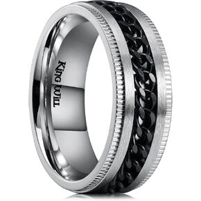 King Will Stainless Steel Men Chain Spinner Ring, Stainless Steel Men Ring Fidget Spin Ring, Stainless Steel Anxiety Ring For Men Women Stress Free Cool Wedding Band Comfort Fit Size 4-14