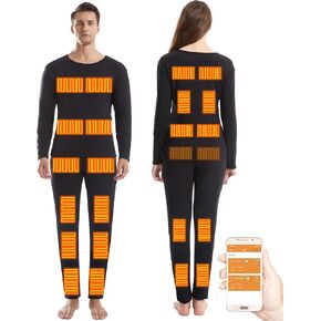 Electric Heated Thermal Underwear Set with 28 Heating Zones &app Remote Temperature Control for Skiing, Hunting