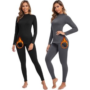 Patelai 2 Sets Thermal Underwear for Women Lightweight Compression Base Layer Set Ultra fit Pajama Set