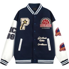 Men's Color Block Leather Letter Graphic Varsity Jackets Letterman Baseball Bomber Jackets Unisex Streetwear Coats