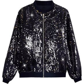 Lars Amadeus Sequin Varsity Jacket for Men's Zipper Party Disco Flip-Sequin Shiny Bomber Jackets